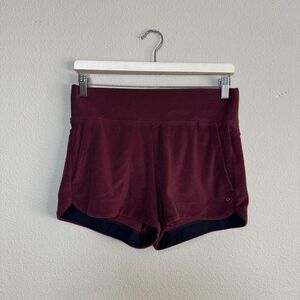 prAna Shorts Womens Small Red High Waist Organic Cotton Blend Terry Activewear